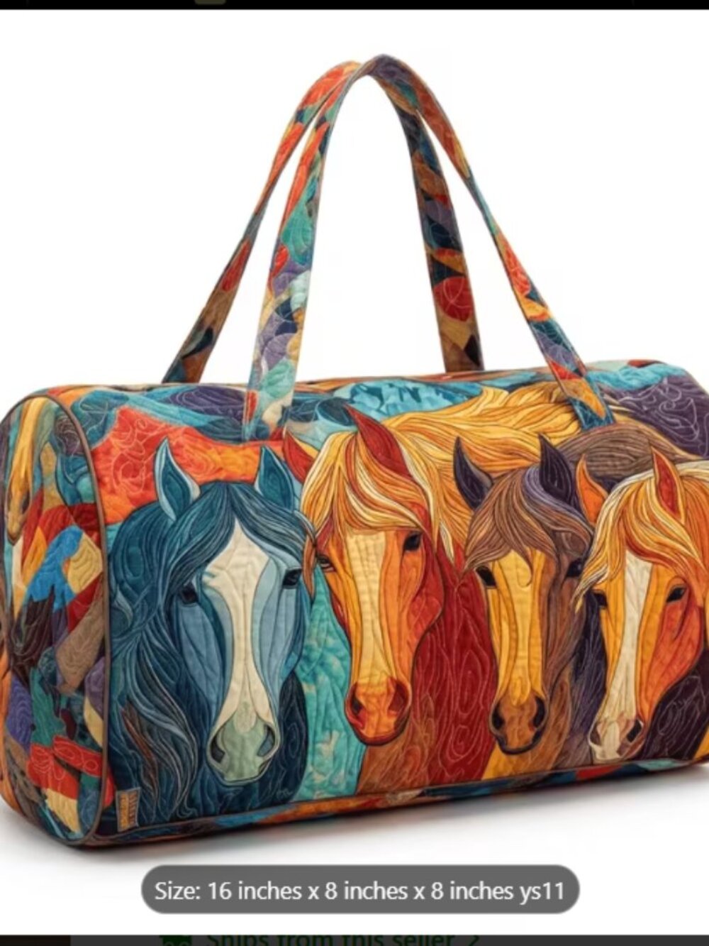 Colorful Western Horse Herd Bohemian Patchwork Quilted Duffel Tote Bag for Women